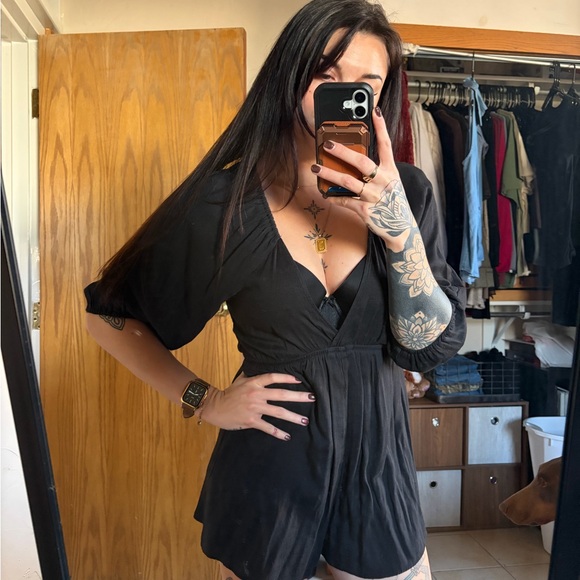 Pants - Black V-Neck Romper